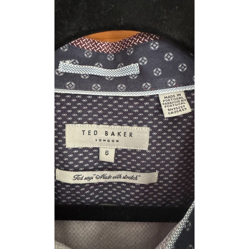 Ted Baker London Cotton‎ Stretch Men Dress Button Down Size 6 Burgundy Geo Print - Picture 5 of 6